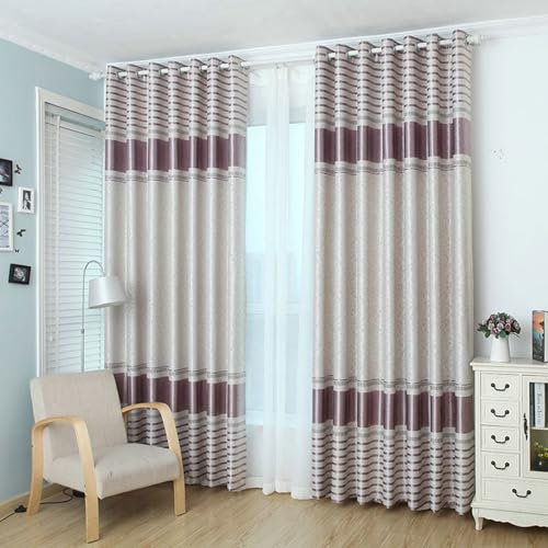 Whoiy Gardiene Vorhang Verdunkelnd 214 cm Lang, Fenster Vorhang Lila Jacquard mit Blumendruck Polyester 2 Stück Moderne Ösenvorhang für Schlafzimmer, 214x102 cm