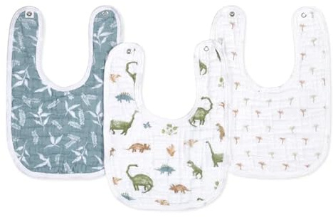 aden + anais™ Essentials Baby-Lätzchen, Baumwoll-Musselin, Dino Jungle, 3 Stück