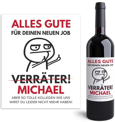 Abschiedsgeschenk Kollegen Weinetiketten Verräter personalisiert Arbeitskollegin Kollegin Abschied Jobwechsel Geschenk Weinflasche Flaschenetiketten selbstklebend 2 Stück | 10x12 cm