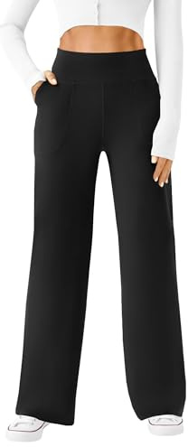 DLOODA Womens Wide Leg Yoga Pants Casual Work Dress Pants Lounge Sweatpants High Waist Comfy Loose Trousers with Pockets Black