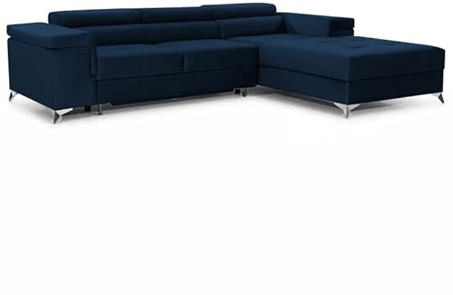 COMFORTINO FURNITURE Ecksofa mit Schlaffunktion Amandi L-Form, Sofa Couch mit Bettkasten, 3-Sitzer Eckcouch, Schlafsofa für Wohnzimmer, Big Sofa Couch mit Schlaffunktion (Blau, Rechts)