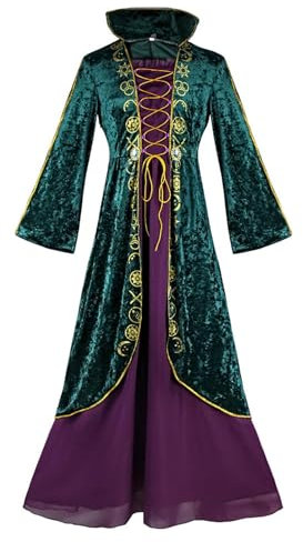 Generisch Winifred Sanderson Cosplay-Kostümkleid Für Damen, Damenkleid, Cosplay-Kostüm, Hexe Mit Perücke, Grünes Hexengewand, Kleid Für Halloween, Erwachsene Frauen