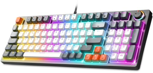 Spirit Of Gamer - XPERT K350, Clavier Gamer Mécanique AZERTY, 97 Touches à Switch Marron 100% Antighosting et Remplaçables, 11 Modes de Rétro-éclairage RGB, Format Compact, 2 Switchs Inclus, Blanc