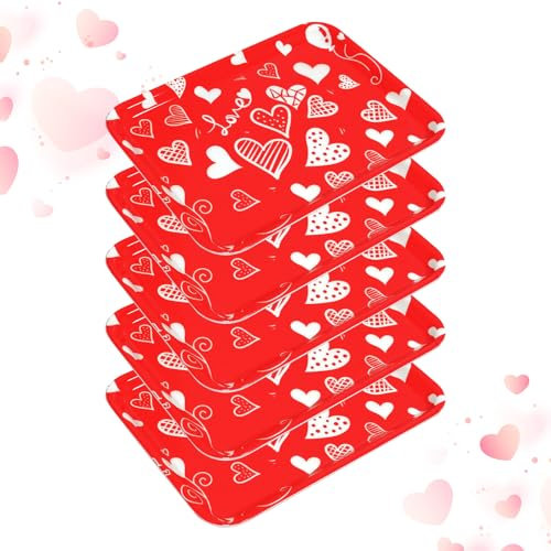 5 bandejas para servir para el día de San Valentín, 33 x 25 cm, plato decorativo de melamina con forma de corazón, reutilizables, bandejas de postre rojas, bandeja de servir temática de San Valentín