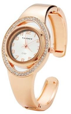 CANSNOW Damenuhr – Edle Spangenuhr Damen mit funkelnden Akzenten | Damen Uhr | Damenuhr Gold | Damenuhr Silber | Uhr Damen Gold | Uhr Damen Silber | Goldene Uhr Damen | Damenuhr Rosegold