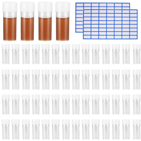 60 unidades tubos de muestra de 5ml, tubos de ensayo transparentes, tubos de ensayo de plástico, botellas de muestra de plástico, tubitos de plástico con tapa, criotubos para experimentos de