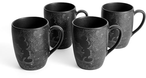 Fyrklövern Micky Maus Midnight Kaffeetasse Disney, 4er-Set, 300 ml, Steinzeug, Spülmaschinenfest, Seidenmatte Glasur, Schwarz