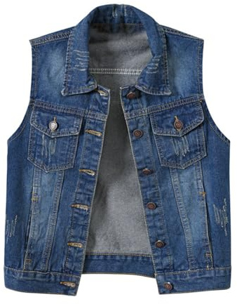 Gilet en jean pour homme - Sans manches - Sans manches - Pour moto des années 80 - Gilet de loisirs surdimensionné avec poches - Gilet en jean décontracté - Gilet d'extérieur - Gilet de randonnée