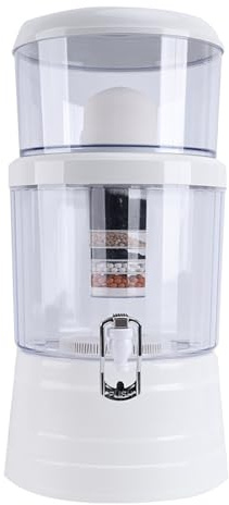 Tokenhigh Jarra de filtro de agua, purificador de agua mineral de carbono de gran capacidad de 16 litros, dispensador de filtros de agua alcalinos para encimera con grifo, barril de filtro de agua