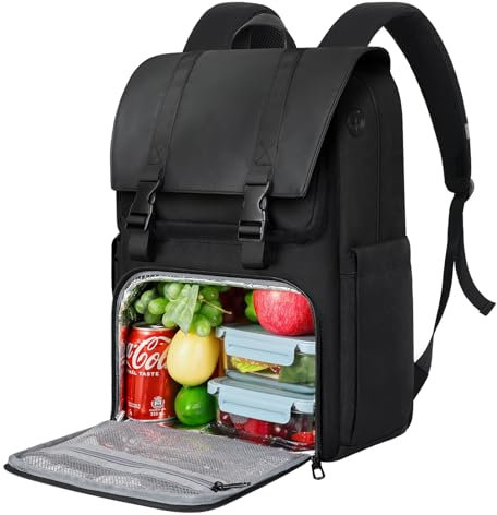 BERTASCHE Lunch Rucksack, Laptop Rucksack 15,6 Zoll mit Isoliertes Kühlfach für Herren und Damen, 2-in-1-Arbeitsrucksack für Uni, Business, Pendler, Reisen, Schwarz