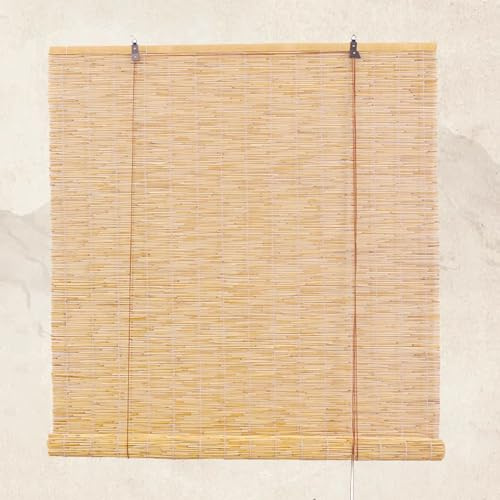 Geovne Tenda a Rullo in Bambù Retrò,Avvolgibile Bamboo Naturale,Cortina di Bambù,Tapparella a Carrucola in Bamboo Traspiranti per Interni/Esterni,con Accessori (150x160cm/59x63in)
