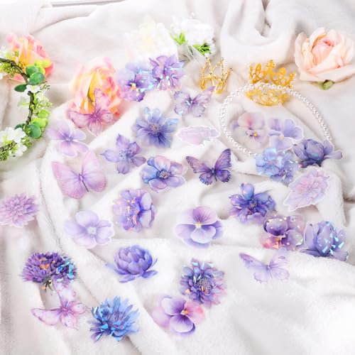 FdcLixuvol 60 pegatinas de mariposa, resistentes al agua, estilo Art déco, purpurina morada, para álbum de recortes y decoración de interiores