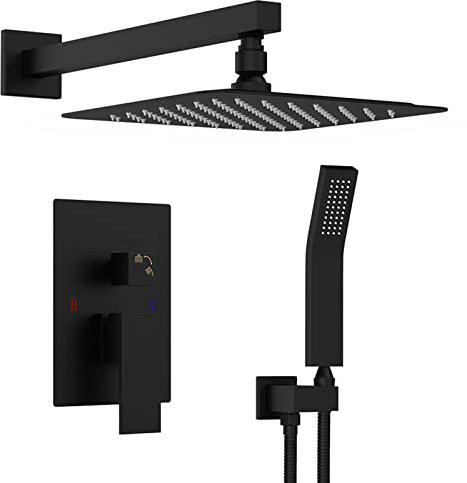 Grifo Mezclador baño, Juego Mezclador Ducha Empotrado, Cabezal Ducha Cuadrado y Ducha Mano, Kit Mezclador Ducha montado Pared