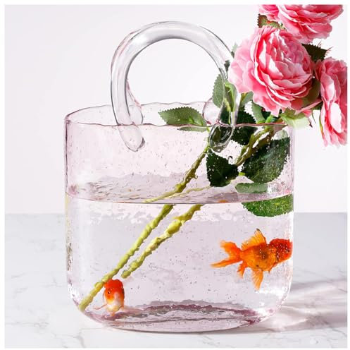 JarróN Billetera, Jarrones De con Asa Jarron Forma Bolso JarróN De Bolsa De Cristal, para Cocina, Sala De Estar De Oficina,Style1-Pink
