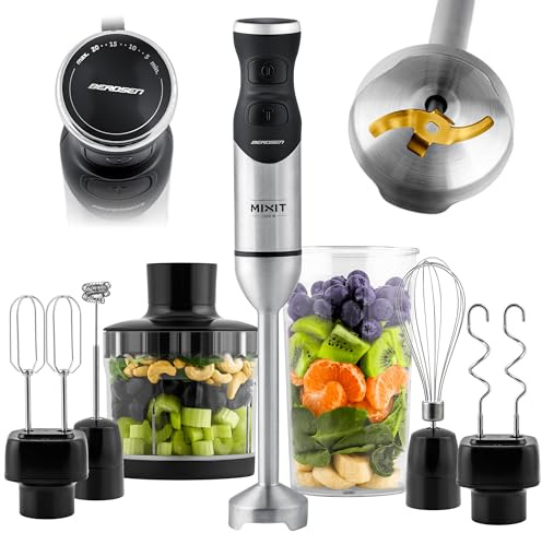Berdsen Stabmixer Handmixer Pürierstab 1500W Multifunktional Mit Zubehör Turbo Funktion 1000 ml Titan Edelstahl Schwarz Silber