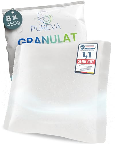 PUREVA Luftentfeuchter Nachfüllpack mit 8x 450g Granulat [NEUESTE FORMEL] | Nachfüllpack mit hochwirksamem Luftentfeuchter Granulat - Entfeuchter Granulat neutralisiert Gerüche & beugt Schimmel vor