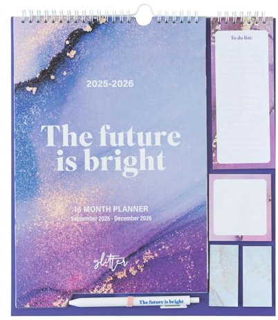 Grupo Erik - Calendrier Glitter - de Septembre 2025 à Décembre 2026 | Planificateur Mensuel 16 mois, Calendrier Familial 2025 2026 avec Crochet