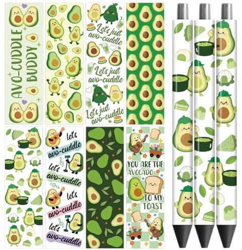 Peacoblue 48 Stück Transferaufkleber,Avocado UV DTF Pen Wraps | Wasserfeste DIY Stiftaufkleber für Standard Stifte, Personalisierte Bastelprojekte für Schule, Büro, Lehrer und Kreative