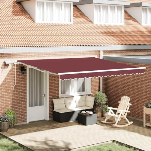 Tenda da Sole Manuale con LED, 400x300 cm, Tessuto Impermeabile UV Borgogna, Struttura in Alluminio, Tendone da Esterno per Patio Balcone Giardino
