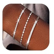 MUCCA 3Pcs Silver Bracelet for Women Layered Dainty Link Chain Adjustable 925 Sterling Silver Bracelet for Women Stackable Station Jewelry for Ladies Precious Gifts for Ladies
