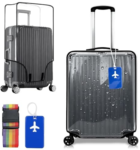 Transparente Koffer Schutzhülle 30 Zoll mit Gurt und Flugzeug-Anhänger | PVC Kofferschutzhülle, Schwarzer Rand, Wasserdicht, Staubdicht, für Reisen, Versand und Gepäckschutz
