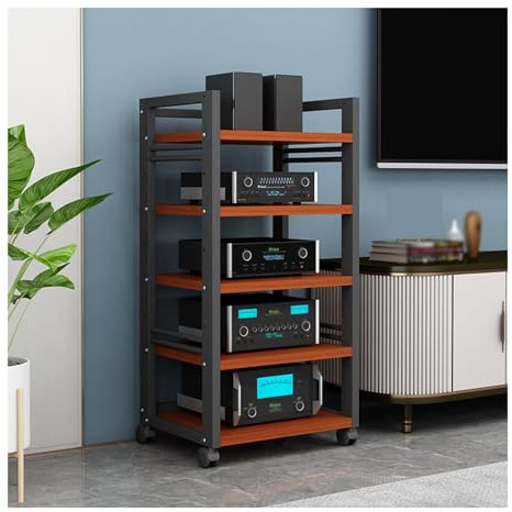 Mobile Giradischi,Mobile Stereo Hi Fi Rack HiFi Mobiletto Stereo A 5 Ripiani Supporto Multimediale AV Scaffale for Intrattenimento Perfetto for Cinema, Sale Musica, Uffici(Black+Brown)