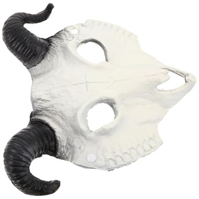 FIXOSHEE Masque Animal Demi-visage PU Doux Blanc avec Cornes de Bélier Masque Démon Diable Maléfique pour Cosplay Fête Halloween et Carnaval Adulte et Ado