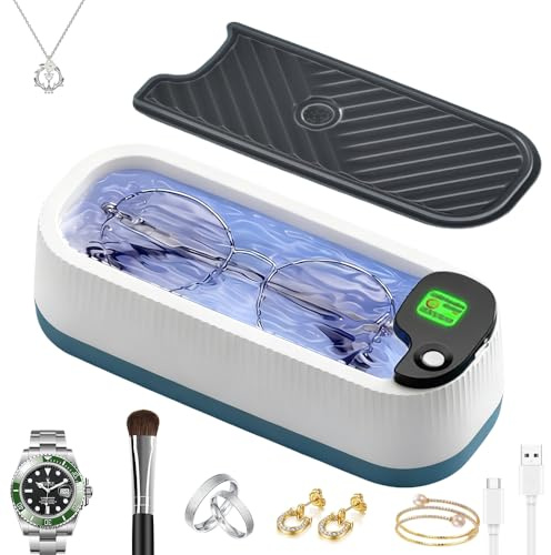 Weciau Dispositivo de limpieza ultrasónica, 45000 Hz, portátil, dispositivo de limpieza ultrasónica, gafas, dispositivo de limpieza de gafas con 3 modos de limpieza, limpieza de joyas, ultrasonido