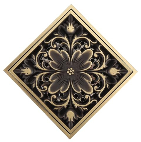 Riuulity Filtro de Alcantarillado para Ducha de Baño, Cuadrado, de Latón, Fácil de Lavar, Colador para Azulejos, 1 Desagüe de Suelo de Estilo Antiguo de Latón
