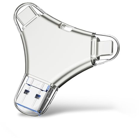 CONNUMY USB-Stick 256 GB für Telefon, externer Speicher zur Sicherung von Fotos/Videos mit keiner App 4 in 1 Pen Drive USB-Stick für Phone/Pad/Android/PC.