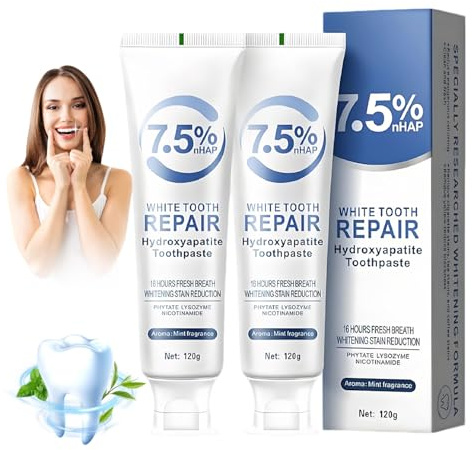 2 Stück 7.5% Hydroxylapatit Zahnpasta Hydroxyapatite Toothpaste -Y3B-C27 | Fluoridfreie Zahnpasta Hydroxylapatit Entfernt Verfärbungen und Hellt die Weisse Zähne Geeignet für Die Tägliche Mundpflege