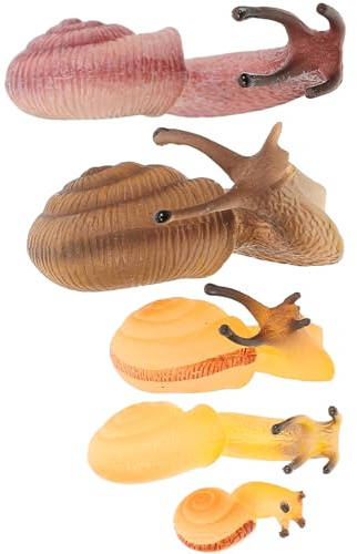 SOPOTUTU 5 Pezzi di Figure di Lumache Realistiche in Plastica Resistente, Statuette di Animali Simulati, Decorazione da Giardino e Balcone, Giocattoli Educativi di Modellini di Lumaca