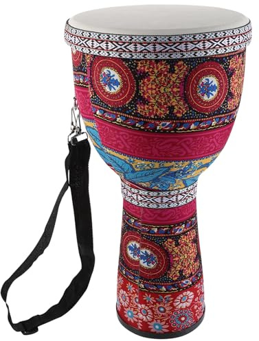 HEMOTON Tambour Africain Garçon et Filles 8,5 Pouces en PVC Léger Peau de Chèvre Rouge, Percussion pour Débutants, Tambour à Main Coloré Sangle, Instrument de Musique pour Style Aléatoire