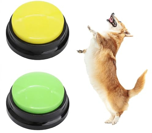 HENGBIRD 2 stycken buzzer med ljud, buzzer med inspelningsfunktion, husdjur buzzer hund, intelligensleksak för hundar med 30-talet inspelningsfunktion, knapp för att diskutera för hundar och katter