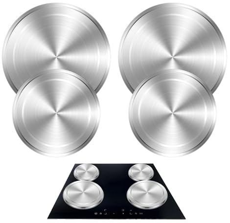 4Pcs Stainless Steel Hob Covers for Electric Cooker, Silver Circular Kitchen Stove Burner Protectors, Metal Range Top Guards - 2 Sizes (20.6cm & 16.7cm)(Silver)