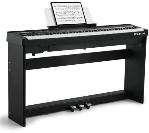 MUSTAR 88 Tasten Digitalpiano mit Hammermechanik, 3 Pedalen, Schwarz | Professionelles E-Piano mit Intelligenter Klangregelung, Dual Transpose-Funktion, Ständer, 25W Stereo-Lautsprecher, USB-MIDI