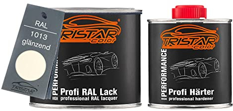 TRISTARcolor RAL 1013 Perlweiss glänzend Lack Dose + Härter 0,75 L | 2K-Set aus Lack + Härter, schnelltrocknend