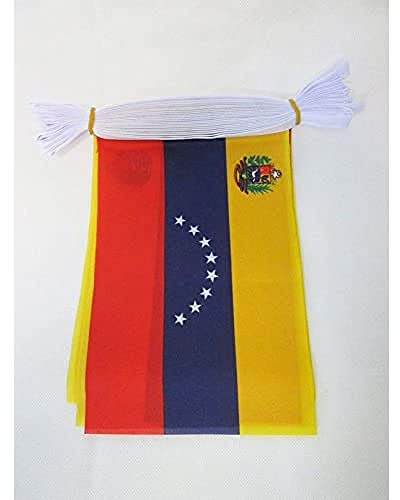 AZ FLAG Guirnalda Venezuela 6 m 20 banderas Poliéster Ligero 21x15 cm | Uso interior y exterior Cadena de banderas venezuelana banderas cosidas sobre cinta reforzada