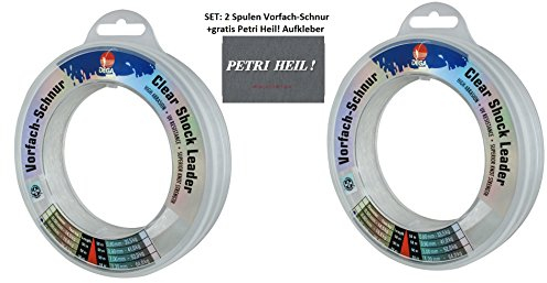 Set: 2 Spulen Saltwater VORFACHSCHNUR SHOCKLEADER 0,50 mm, 2X 50m, 14,5 kg + gratis Petri Heil! Aufkleber