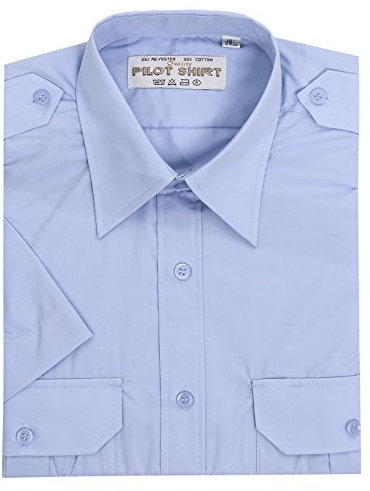Mens Pilot Shirts Short Sleeves Security Bus Driver Shirt with Shoulder Appellate Two Front Pockets, 16, Sky