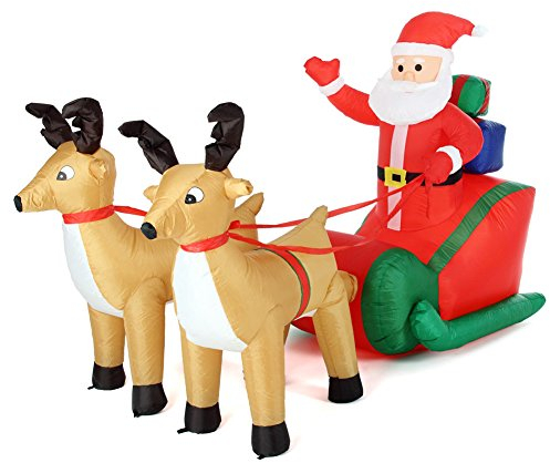 Bakaji Babbo Natale Gonfiabile Su Slitta Con 2 Renne Autogonfiabile Lunghezza 240 cm Con Kit Fissaggio Per Esterno Illuminazione LED Protezione IP44 Addobbo e Decorazione Natalizia