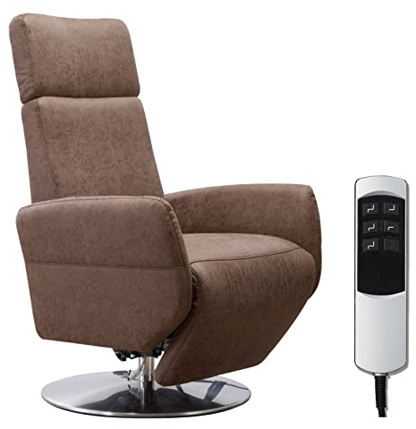 Cavadore TV-Sessel Cobra mit 2 E-Motoren / Elektrischer Fernsehsessel mit Fernbedienung / Relaxfunktion, Liegefunktion / Ergonomie S / Belastbar bis 130 kg / 71 x 108 x 82 / Lederoptik Braun