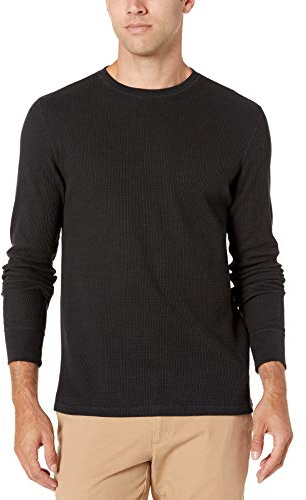 Amazon Essentials Men's Slim-Fit Long-Sleeve Waffle Shirt, Black, S
