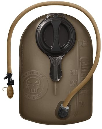 CamelBak Mil Spec Crux 100oz/3L Short Reservoir - Tactical Hydration Bladder - Faster Water Flow Rate - Leak-Proof Water Bladder - Ergonomic Shape - Big Bite Valve - BPA-Free, Brown