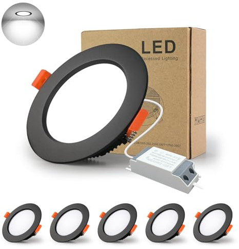BAGZY LED Einbaustrahler 220V Schwarz Spots Flach 5W, 500 Lumen 5er Set Kaltweiß 6000K Ausschnitt 70-80mm,CRI 80,Einbauleuchten Decken Spot,für Schlafzimmer Badezimmer Wohnzimmer