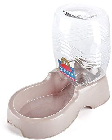 Flexzion Pet Water Dispenser Station, Beige (3/8 Gallon) Auto Replenish Gravity Waterer Drinking Fountain Bottle Bowl Dish Portable Stand for Small Dog Cat Animal