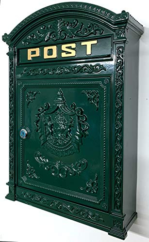 Cassetta della posta inglese, montaggio a parete, stile nostalgico, in alluminio pressofuso, formato standard, per Brife fino alle lettere grandi, colore: verde