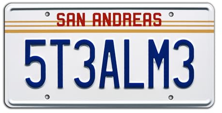 Celebrity Machines | Grand Theft Auto | Steal Me | Vanity Plate, Stamped Aluminum, Metal Decorative Tag, Corrosion Resistant, Quality Novelty Sign, Wall Decoration, Wall Hanging