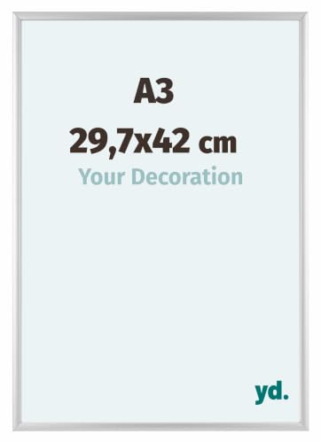 yd. Your Decoration - Bilderrahmen DIN A3 29.7x42 cm - Silber Matt - Bilderrahmen aus Aluminium mit Acrylglas - Antireflex - DIN A3 29.7x42 Rahmen - Aurora