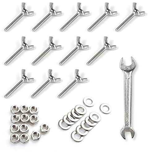 SPEEDWOX Lot de 12 vis à ailettes en forme de Y M6 x 40 mm Vis à tête papillon en acier inoxydable 304 Boulons à ailettes avec écrou hexagonal, rondelle plate et clé pour serrer à mains nues
